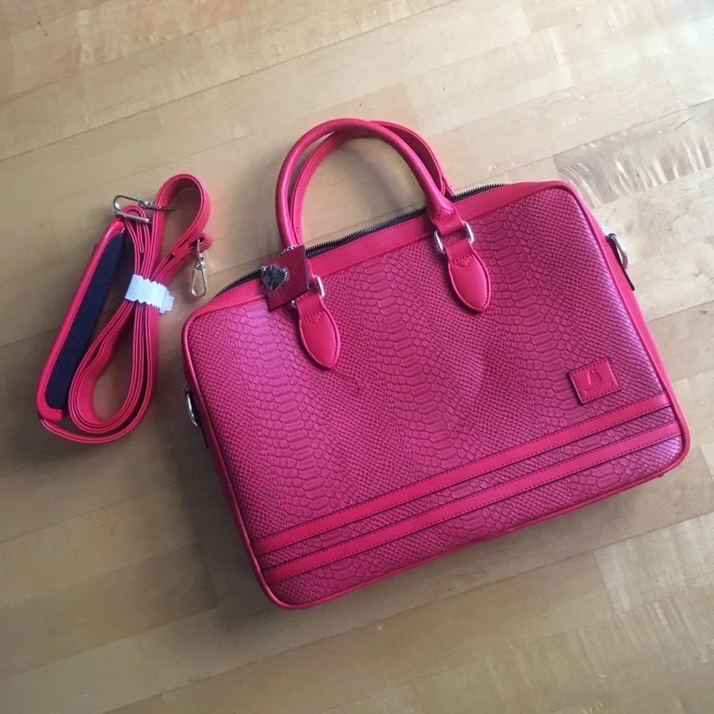Tote&Carry Faux Snakeskin, Jetsetter 15 inch Laptop Bag, Briefcase, Red, Vegan